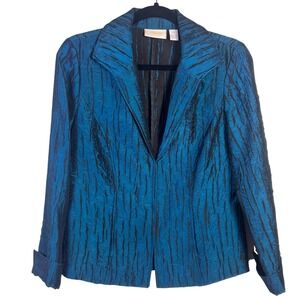 Chicos Textured Blue Black Blazer Unique Jacket Size 0
